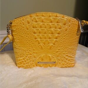 Brahmin Mini Dux Yellow Crocodile Embossed Leather Bag